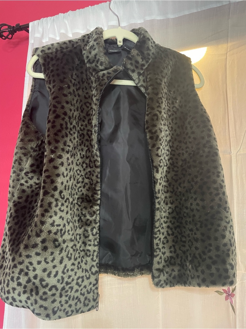 Grey and Black Faux Fur Leopard Print Vest